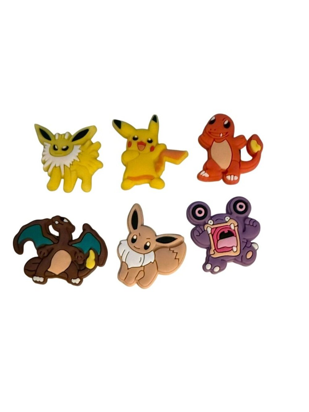 Set Of 6 Pokemon Shoe Charms Featuring Pikachu Eevee Charizard Jolteon Charmande
